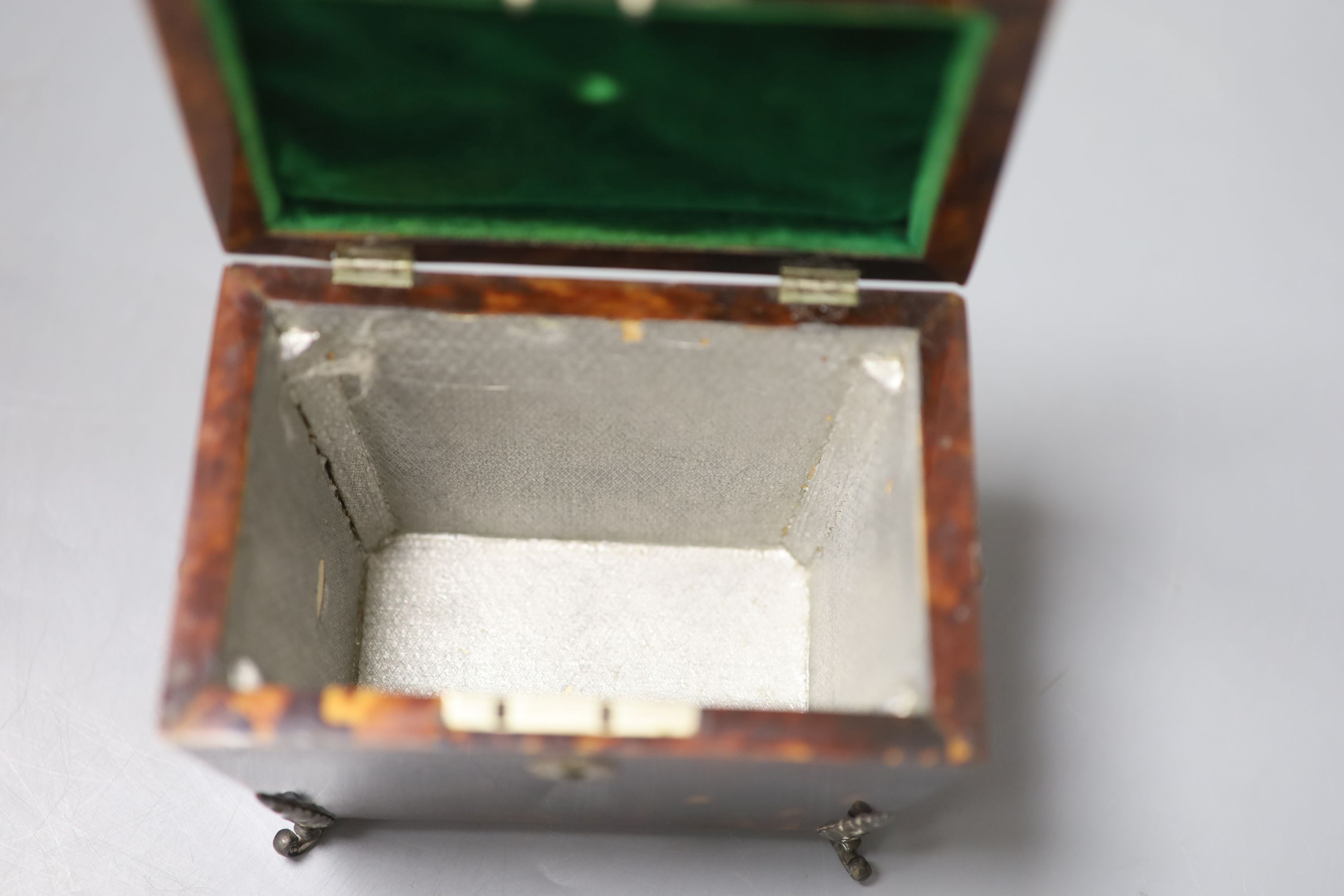 A Victorian silver mounted tortoiseshell tea caddy, 10cm high